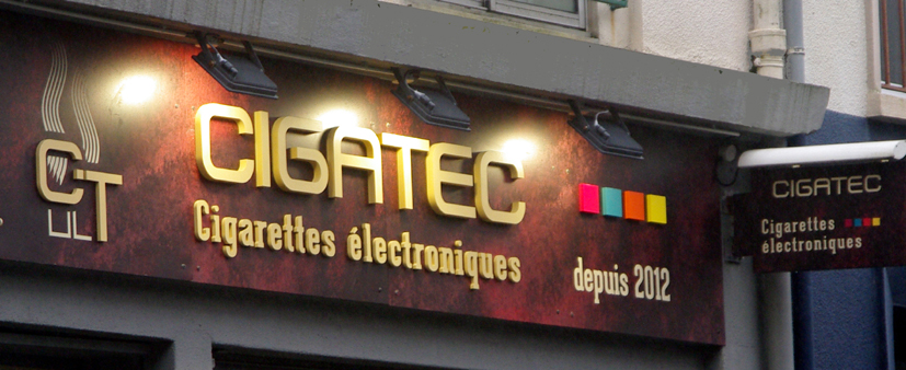 Devanture du magasin Cigatec au centre de Brest.