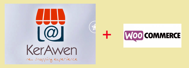 Logo de WooCommerce et logo de KerAwen, société permettant d’avoir une caisse enregistreuse WooCommerce !